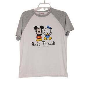 Disney Mickey Mouse Donald Duck Best Friends T-Shirt White Gray Womens Size M